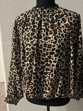 New York and Company size large Leopard Print Long Sleeve Blouse - Brown & Black